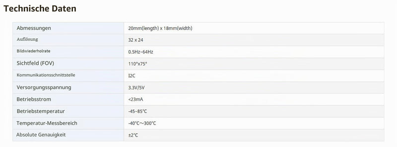 Thermal Camera MLX90640-D110 IR Array Thermal Imaging Camera, I2C Interface, 32 x 24 Pixels, Infrared Array, 110 Degree Field of View Thermal Imaging Camera MLX90640-D110