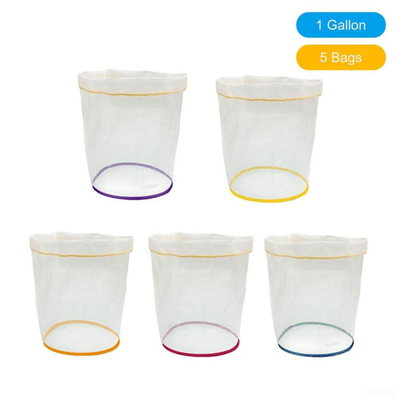 Pack of 5 1 Gallon Bubble Bags, Filter Bag Herbal Ice Essence Extraction Bag Kit 25/73/120/160/220, with 25 Micron Press Screen and Storage Bag