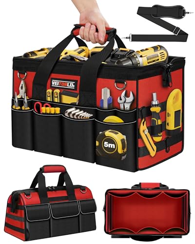 16-Inch Heavy Duty Tool Bag, 19-Pockets Tool Box Organizer, Portable Toolbag, Heavy Duty Tool Organizer W/Detachable Pouches for Electrician Mechanic Carpenter