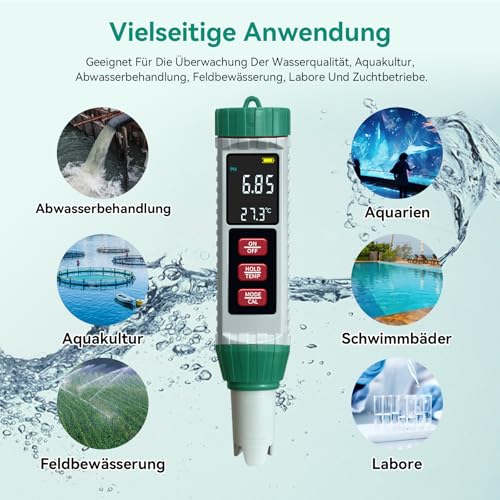 PH Meter, 5 in 1 pH/TDS/EC/Salinity/Thermometer, High Precision Swimming Pool pH Tester with Backlit LED Display and Temperature Compensation for Drinking Water/Pool