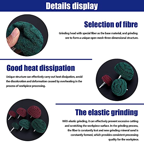 Glarks 10 Pack Non Woven Abrasive Wheel Drill Buffing Attachment Set, Red and Green Scouring Pads Power Scrubber Cleaning Kit with 1/4" Shank for Polishing, Scrubbing and Cleaning Surface