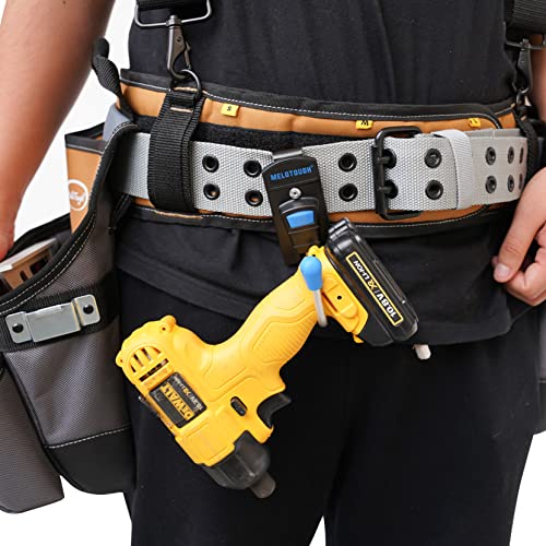 MELOTOUGH Tool Holster Cordless Drill Holster Tool Belt Hook with Metal Clip for Work Belt（Blue 2pcs）+ MELOTOUGH Drill Holster Impact Driver Holster with Bit Pouch (Left Hand)