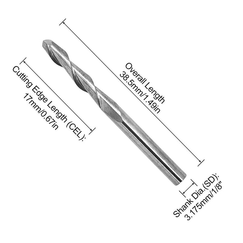 Afunta Ball End Mill 3.175mm 2mm Cutting Diameter Tungsten Steel 17mm Groove Length Pack of 12