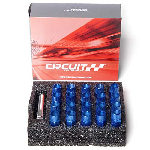 Circuit Performance Forged Steel Extended Open End Hex Lug Nut for Aftermarket Wheels: 12x1.25 Blue - 20 Piece Set + Tool