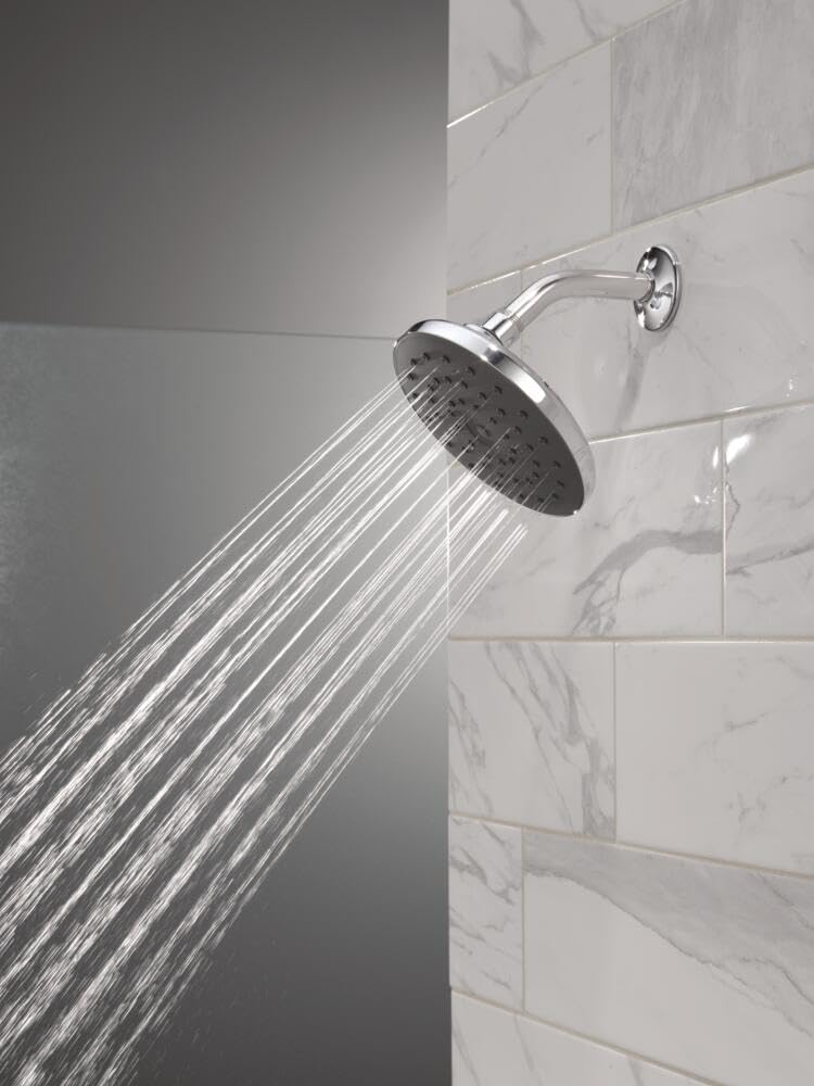 Delta PivotPro Chrome Rain Showerhead, Single Setting 7 Inch Round Shower Head, Showerheads, 1.75 GPM Flow Rate, Chrome 75103 Silicone Spray Face