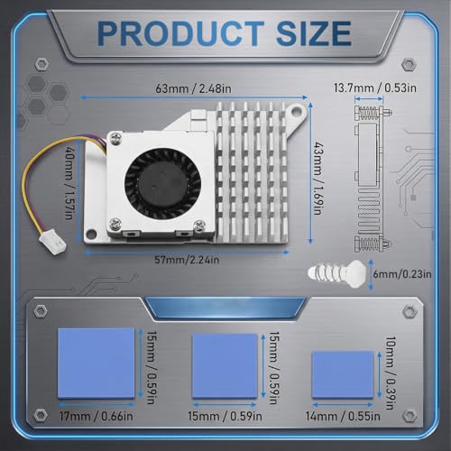 Zolara Heatsink Cooler Active Cooler (B) Compatible with Raspberry Pi 5, Active Cooling Fan, Aluminium Heatsink with Thermal Pads