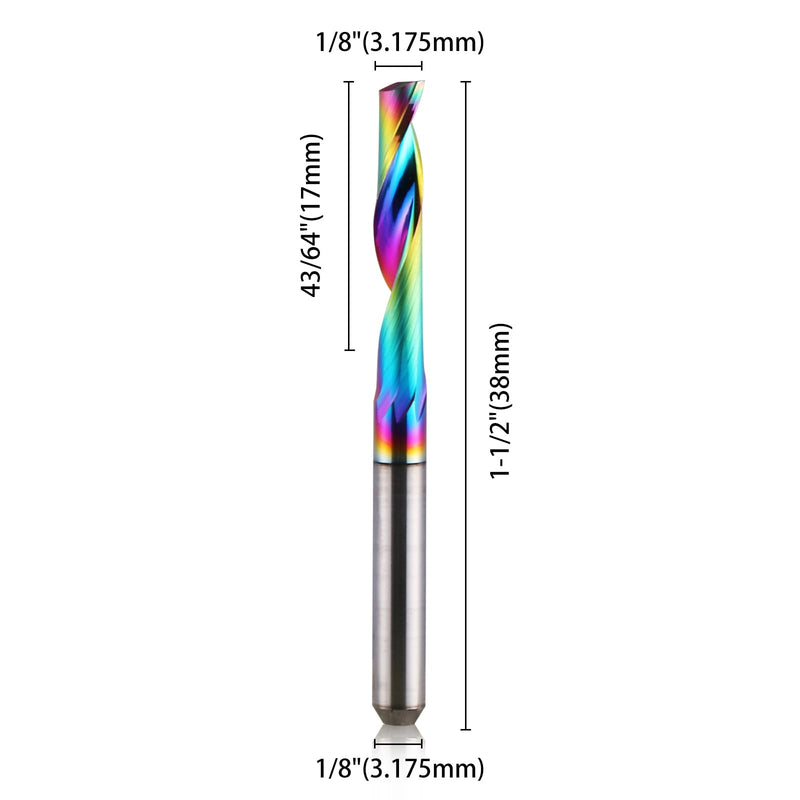 CNC Single Flute Router Bits 1/8 Inch Shank,1/8 Inch Cutting Dia,17mm（0.67”） Cutting Length,Solid Tungsten Carbide Alloy End Mill, DLC Coating Milling Cutter for Aluminium,Pack of 10 3.175*3.175*17mm