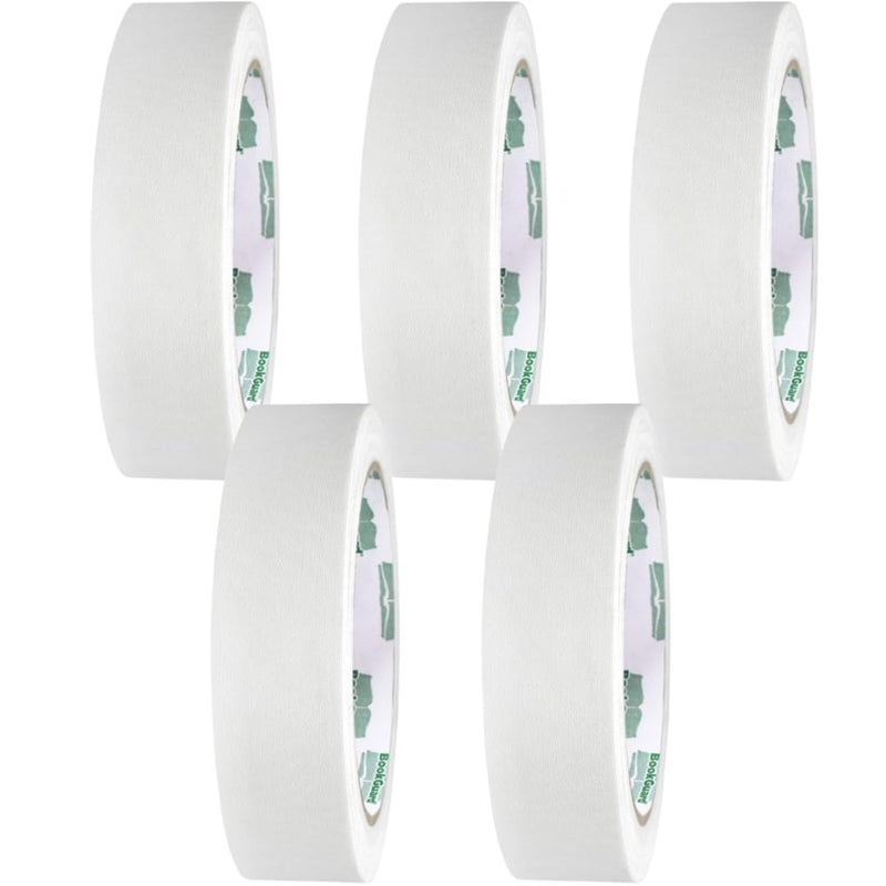 BookGuard 1 Inch White Premium Bookbinding Repair Cloth Tape, White Book Tape, Acid-Free Cloth Tape, Book Repair Tape, 15 Yard Roll - Case of 5 1" Wide