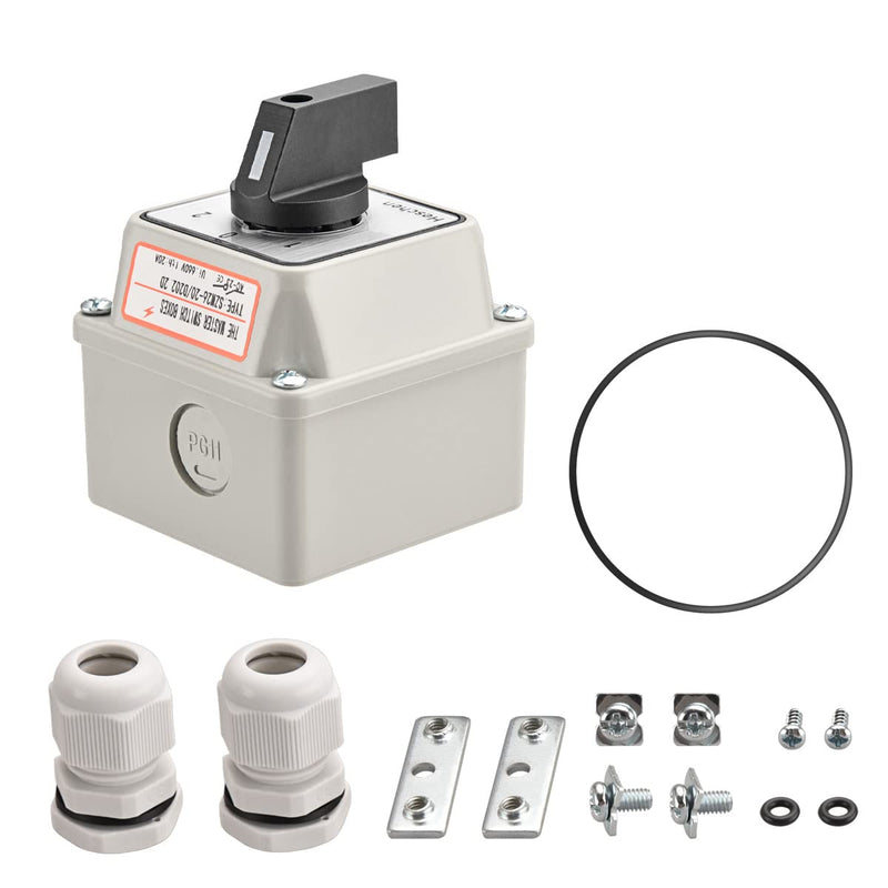 Heschen universal rotary switch, SZW26-20/D202.2D, 660V 20A, ON-OFF-ON 3 positions, 2 phases, 8 terminals, with main switch external box (standard box) standard box