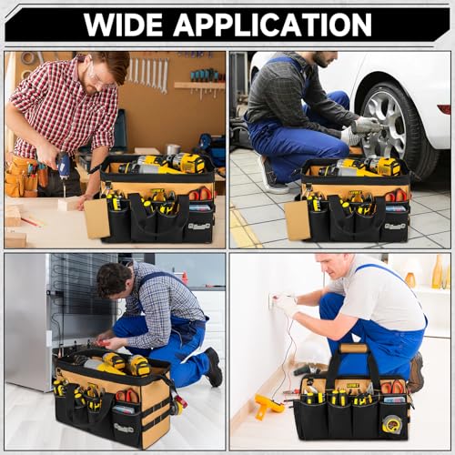 27 Pockets Tool Bags for Men,16-Inch Heavy Duty Tool Bag,Large Toolbag Tool Box Organizer,Portable Toolbox Tools Tote Carrying Case for Mechanic,Electrician,Father Day Gifts for Him Dad Men,Brown 16 Inch Black+Brown