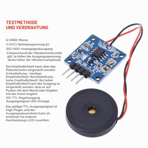 Piezoelectric Vibration Tapping Sensor Module, High Sensitivity Vibration Switch Module, 5.0V DC, AD/DO