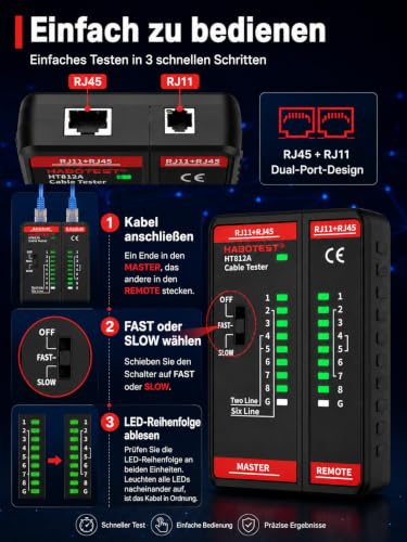 VOBOR RJ45 Network Tester LAN Tester, RJ45 RJ11 Network Cable Tester for CAT7/CAT6/CAT5E/CAT5, Ethernet Network Cable Tester with Continuity Test for Internet LAN and Telephone Lines