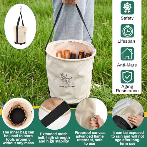 Heavy Duty Tool Canvas Bucket 12 x 12 x 9'' Tapered Wall Bucket Bag with 14 Inner Pockets, Thickened 14 Ounce Canvas, Plastic Bottom High Weight Load Capacity up to 100 Lbs (Printed) Printed