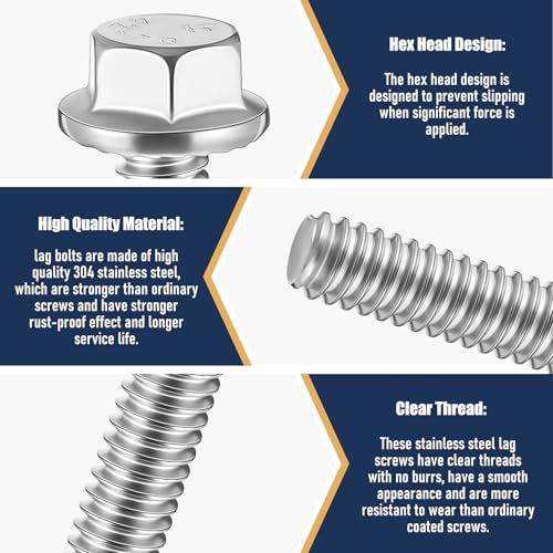 Zonon 50 Pcs 3/8-16 x 1-1/4 Inch Stainless Steel Flanged Bolts, Silvery 3/8-16 x 1-1/4''