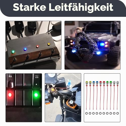 Pack of 10 6 mm Indicator Light, 12-24 V Signal Light, Car Signal Lamp, Waterproof Indicator Lights, Copper Coated Wired for Warning Indicator and Signal (Red, Green, Yellow, Blue, White)