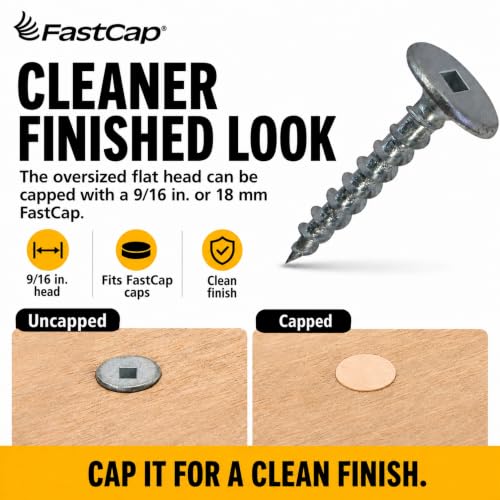 FastCap PowerHead Wood Screws, 1.5", #2 Square Drive, 200-Pack