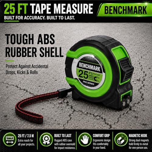 3 Pack - Tape Measures 25 ft - Easy to Read Fractions to 1/8th inch - Magnetic Tip - Thumb and Quick Lock - Autowind - Belt Clip - Green - Measuring Tape Retractable 3