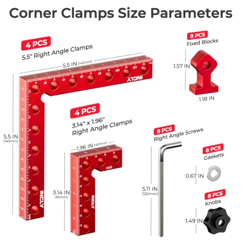 INCLY 8 Pack Corner Clamps for Woodworking, 90° Aluminum Right Angle Set