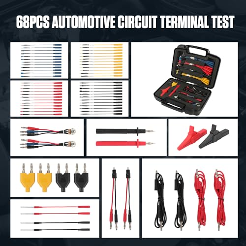 68 Pcs Automotive Circuit Test Lead Kit,Multimeter Test Leads Set,Electrical Breakout Leads Automotive Kit with 48 Pcs Terminals,Alligator Clip,Acicular Probe 68