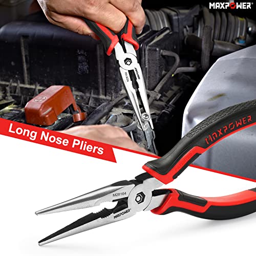 MAXPOWER 4-Piece Pliers Set, 8" Lineman, Cutters, Needle Nose & 10" Pump