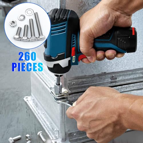 260PCS Hex Head Nuts and Bolts Assortment Kit, 1/4-20, 5/16-18, 3/8-16 Stainless Steel Bolts and Nuts Kit, Assorted Nuts and Bolts Hardware Screws Set, Flat & Spring Lock Washers Assortment with Case Hex Head Kit