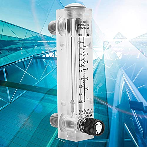 Liquid Flowmeter, LZM-15T Adjustable Panel Type Water Flow Meter with Control Valve, 0.1-1 GPM & 0.5-4 LPM (1/2" External Thread, 1/4" Internal Thread)