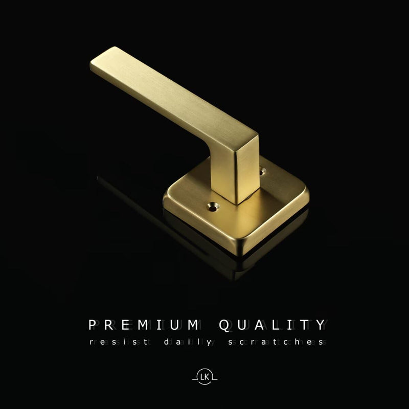 Linkaa Passage Door Handles Brushed Gold Door Lever Satin Brass for Hall or Closet, Keyless Door Knob, Square Interior Door Handle Heavy Duty Zinc Alloy (1, Passage (No Lock)，Brass Gold) Passage(no lock) 1