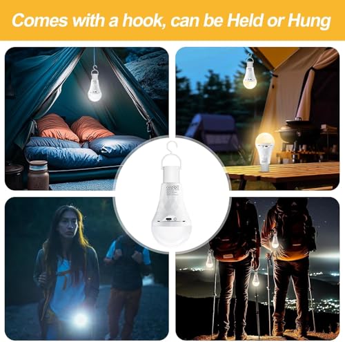 E27 LED Light Bulb with Battery Remote Control Dimmable Battery Bulbs 2600 mAh | Outdoor lamp, timer light bulb base and USB rechargeable dual purpose for table lamp/camping (3000K/4000K/6500K) 3 Color Temperatures, 1 Piece