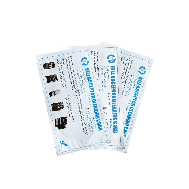 Presaturated Bill Validator Cleaning Cards, Compatible with All Bill Validators, Readers and Currency Counters - 2.5" by 7.5" (25) 25