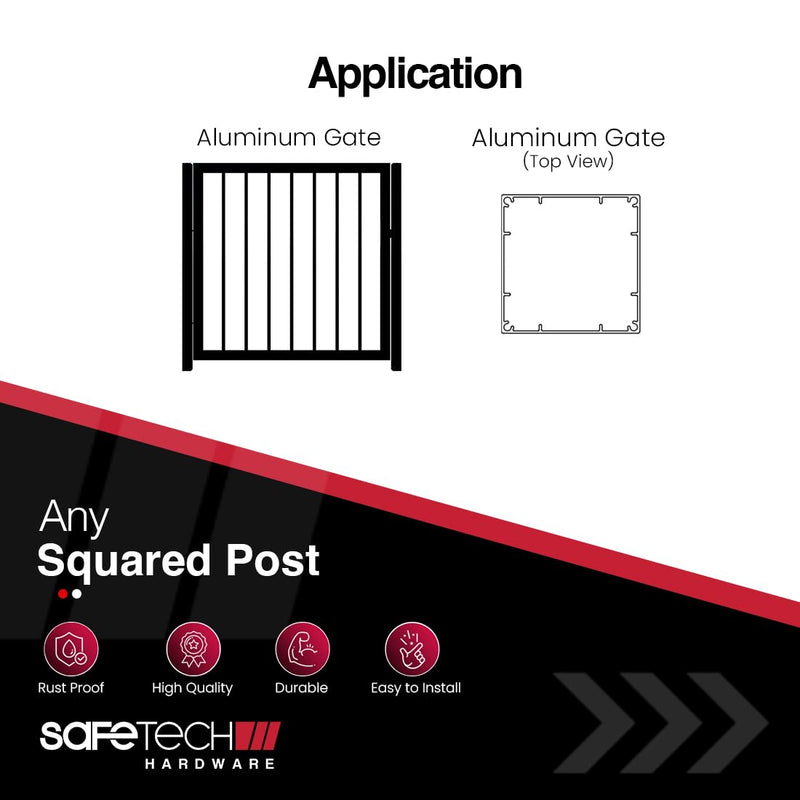 Safetech Hardware MegaKlik Self Closing Gate Hinges | Self-Aligning Heavy Duty Spring Hinges | Adjustable Tension | Pool safety Hinge | Square Post, Aluminum Gates | Swing Close 185 lbs SHH135 - Black