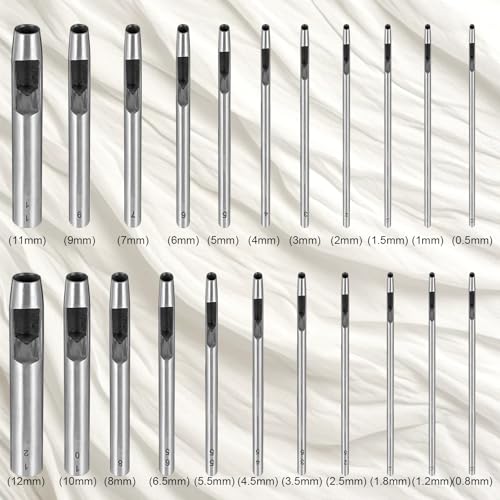 22Pcs Leather Hole Punch Tool 0.5-12mm Circle Hole Punch