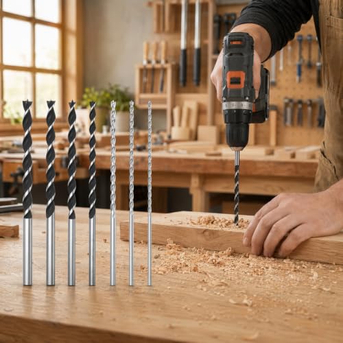 9" Brad Point Wood Drill Bit Set, 7-Pack SAE Upgraded 7-Piece SAE Set