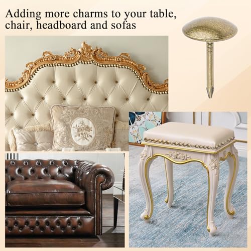 Supkiir 66ft D11mm Upholstery Tack Strip, Brass Decorative Nailhead Trim with Single Tacks, Antique Plated Upholstery Nail Strips Tool for Furniture Sofa Couch Chair Decor
