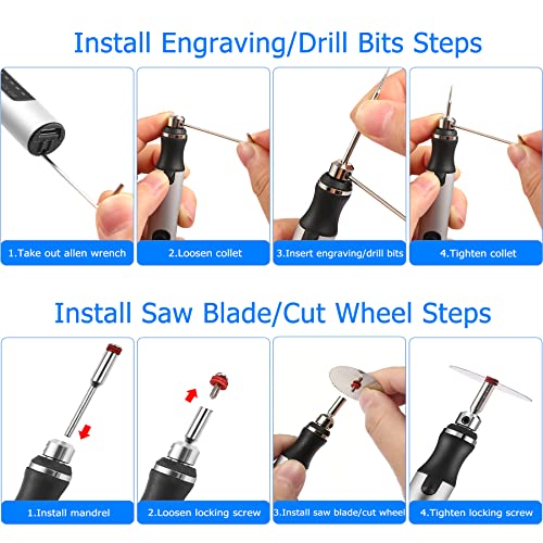 Uolor Electric Engraving Tool Kit, USB Cordless Rechargeable Engraving Pen Mini DIY Engraver Pen Rotary Tool for Carving Wood Metal Stone Plastic Jewelry Glass Etching Cordless USB Rechargeable Engraving Tool Kit