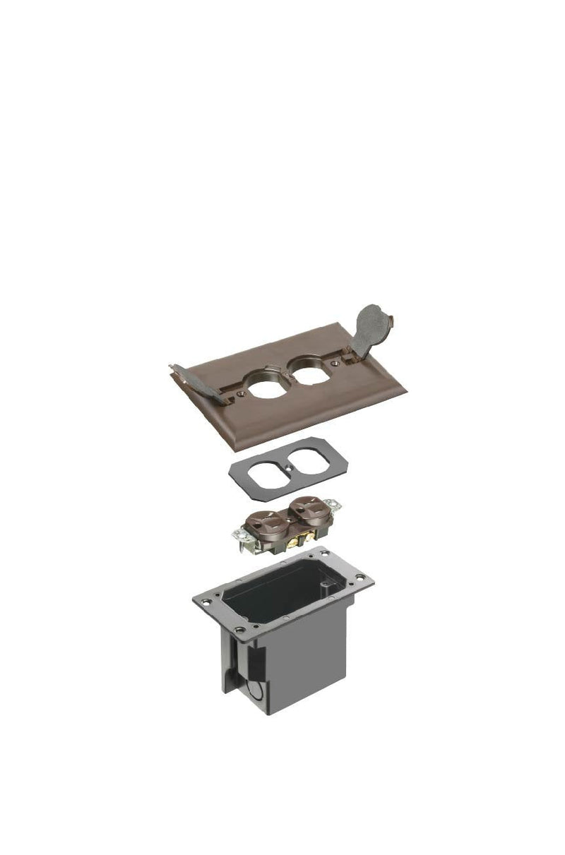 Arlington Industries FLBRF101BR-1 Retrofit Electrical Floor Box with Flip Lids for Existing Floors, Dark Brown, 1-Pack