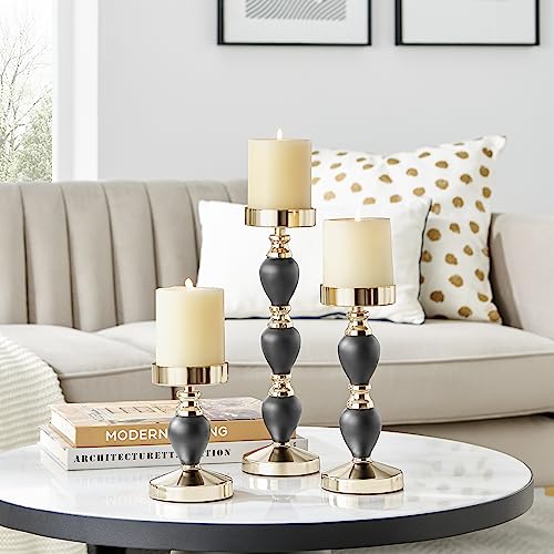 Danya B. Talia Black and Gold Candlestick Taper Candle Holders - Set of 3