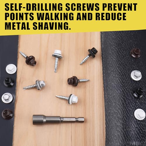 JEGONFRI 300PCS #10 x 1 Black Hex Head Self-Drilling Metal Roofing Screws 1 in