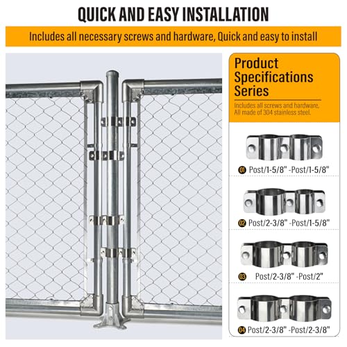 2-3/8" x 1-5/8" Chain Link Fence Panel Clamps, 304 Stainless Steel Saddle Clamp for Fence Post Connection, Heavy-Duty Kennel Clamp for Outdoor Fencing, Dog Kennels, 4pcs 2-3/8"x1-5/8" 4