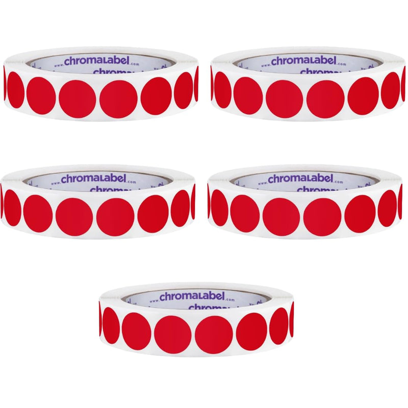 ChromaLabel 3/4 Inch Round Red Stickers, Permanent Color Coding Dot Labels, Small Sticky Dots for Retail, Arts, and Crafts - 1000 Labels per Roll, Red - Case of 5 3/4" Pack of 5