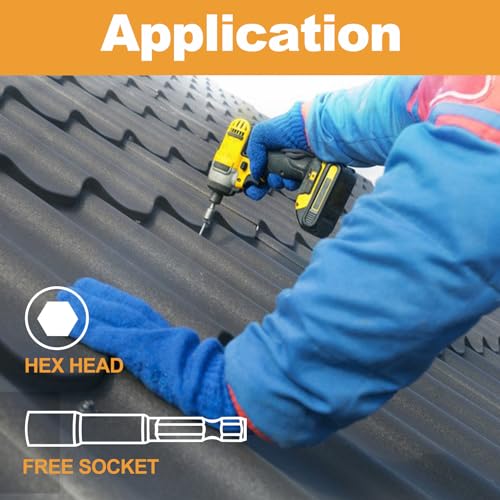 VIGRUE 300PCS Metal Roofing Screws #10x1#10x1-1/2#10x2, Galvanized Hex Head Sheet Metal Roof Screw, Self Starting Metal to Wood Siding Screws EPDM Washer