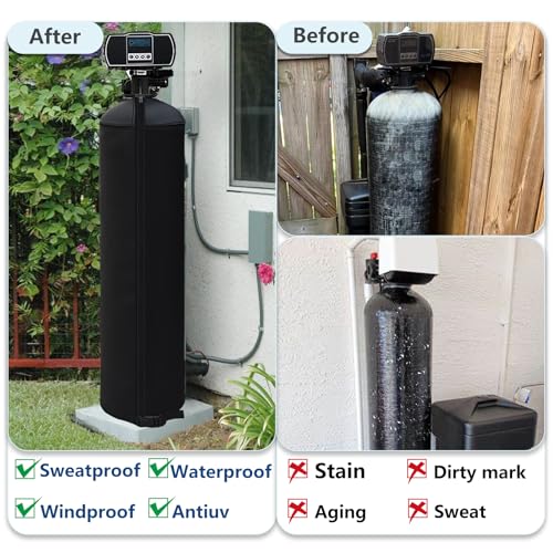 9x48 Inch Water Softener Tank Jacket - Insulated 3.5mm Neoprene Slip Sleeve to Prevent Sweating, Heavy-Duty Outdoor Water Softener Cover,Black Black 9''D x 48''H