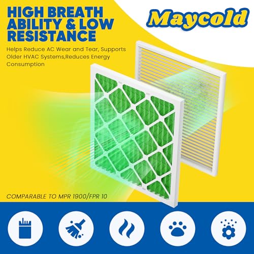 Maycold MERV 13 10x20x1 Air Filter (6-Pack), High-Efficiency Pleated AC & Furnace Filters, Actual Size: 9.70” x 19.70” x 0.75”, Individually Wrapped in Plastic 10x20x1 M13 6-PACK