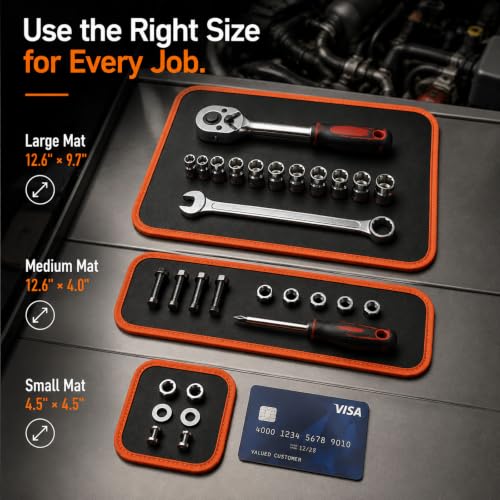 3-Piece Magnetic Tool Mat Set with Pickup Tool for Mechanics