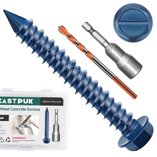 30Pcs 1/4 x 1-3/4" Concrete Screws Anchors with Drill Bit & 200Pcs Concrete Screws Anchors with Drill Bit, 3/16" 1/4" Hex & Flat Head Concrete Masonry Cement Screws Assortment Kit for Masonry