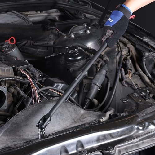 WORKPRO 24-inch Dual Drive Breaker Bar, 3/8" & 1/2" Drive, 360° Flex Head 24" × Dual Drive 3/8"+1/2" Black