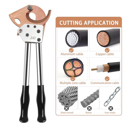 BETOOLL Heavy Duty Aluminum Copper Ratchet Cable Cutters up to 300mm² Wire Cutters 600mcm