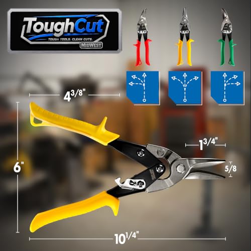 MIDWEST ToughCut Aviation Snips, Left, Right, & Straight Cut, Tinner Snips 3-piece Set