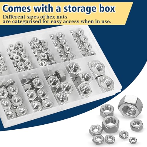 150pcs SAE Hex Nuts Assortment Kit & Vifmy Spring Lock Washers Assortment Kit(1000 Pack)