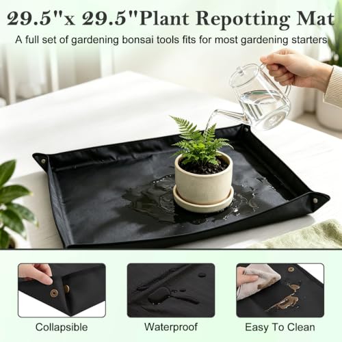Bonsai Tools Set, 26 Pcs Garden Tools Set for Beginner, Includes Bonsai Wire Kit, Pruning Shears, Plant Mat, Bonsai Scissors, Succulent Tools in Leather Storage Bag, Ideal Gardening Gifts for Women