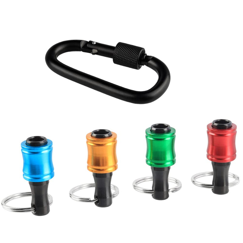 Bit Holder 1/4 Inch Hex Key Ring 6 Colours with Carabiner Pack of 6 | Aluminium alloy quick change, portable EDC, non-slip drill holder for outdoor screwdriver, mini tool